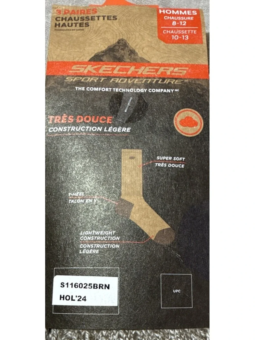 SKECHERS Men’s Boot Socks 3 Pairs Lightweight Heathered Gray/Brown Size 8-12
